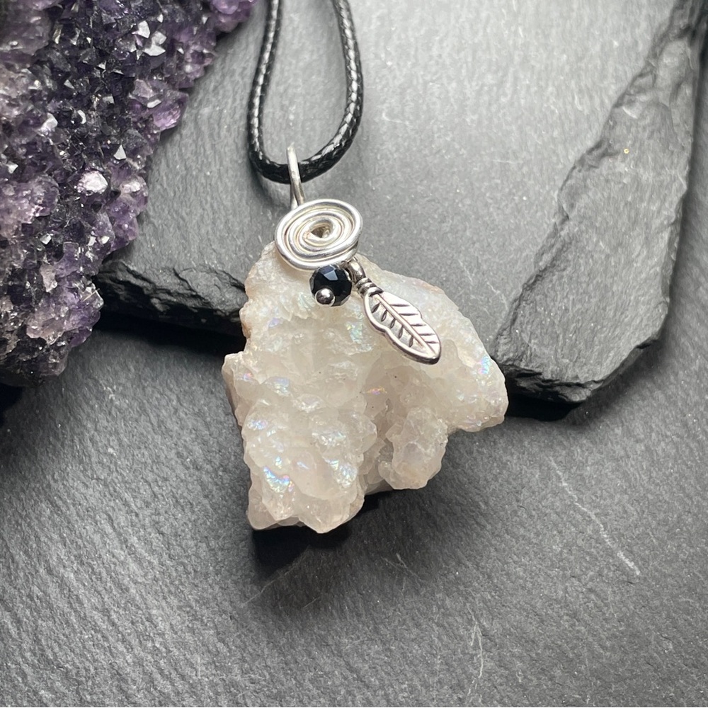 Wire Wrapped Natural Quartz Chunk Nugget Silver Pendant Necklace